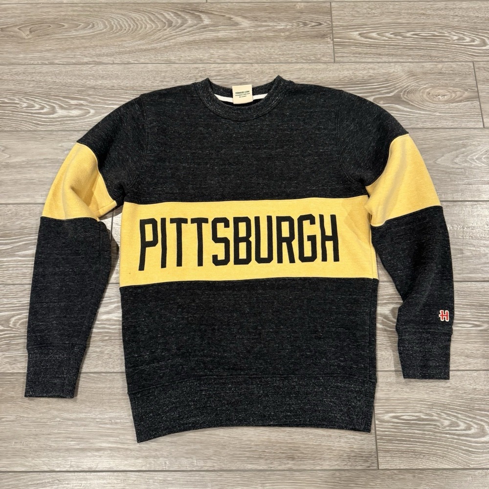 HOMAGE Pittsburgh Crewneck Sweatshirt Black Yellow Colorblock‎ Varsity Retro